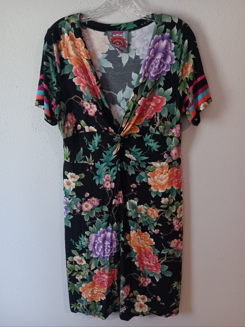 Johnny Was Floral Twist-Front Black Women’s Dress